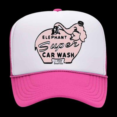 Pink and White Elephant Car Wash Trucker Hat