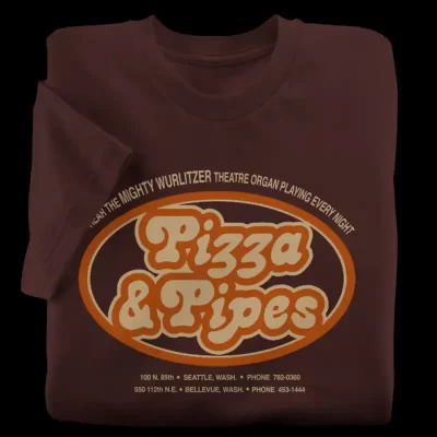 Pizza & Pipes Brown T-Shirt from Seattle, Washington