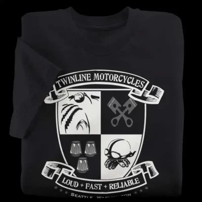 Twinline Motorcycles Black T-Shirt from Seattle, Washington